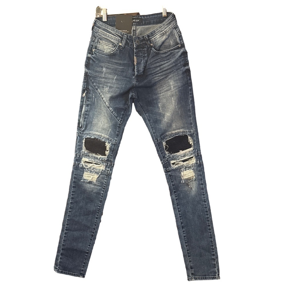 NWT A Seven Jeans Denim Distressed Low Rise Super Skinny Button Fly Jeans